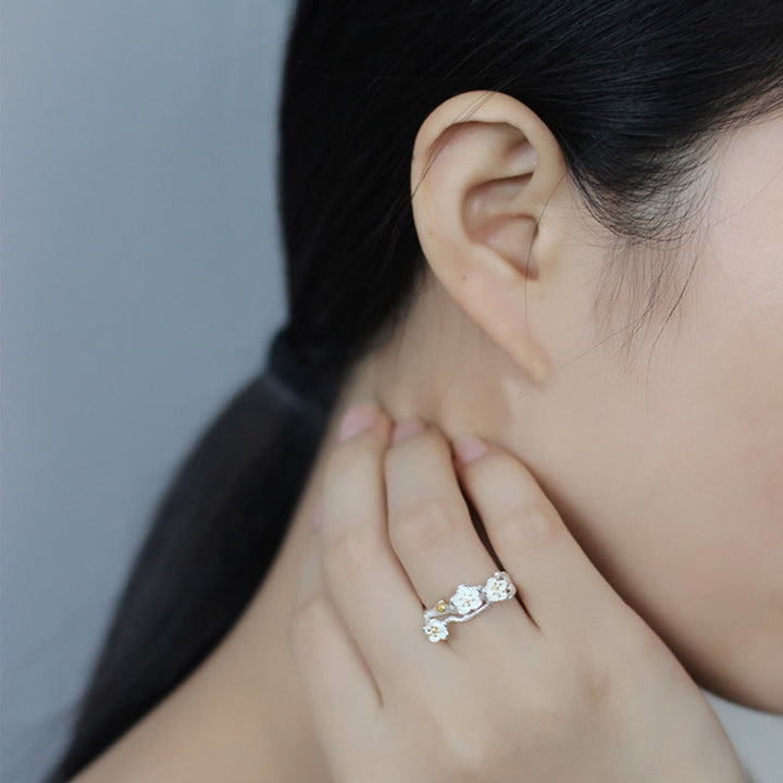 Anillo de plata de ley 925 con Buddha Stones y calma en el seno del ciruelo - image 8