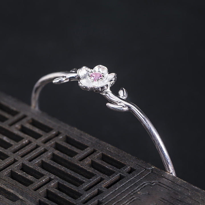 Pulsera de plata de ley 925 con Buddha Stones y flor de cerezo