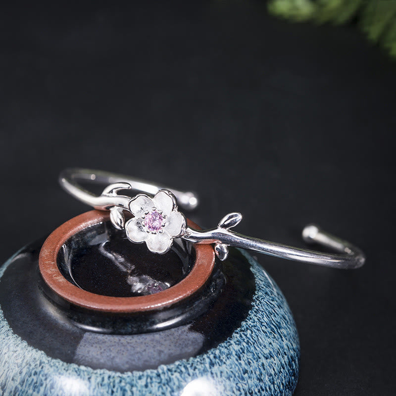 Pulsera de plata de ley 925 con Buddha Stones y flor de cerezo