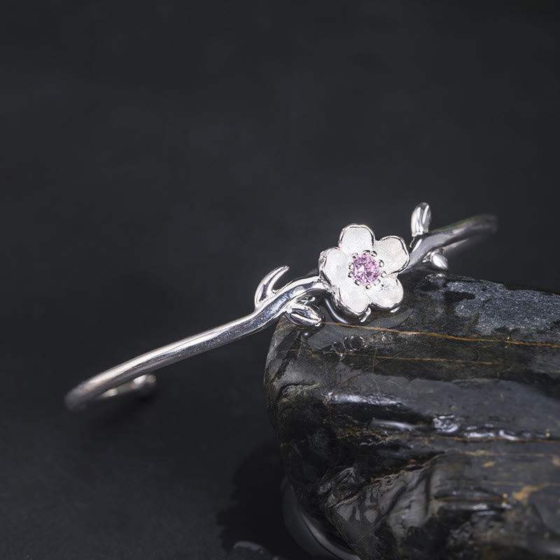 Pulsera de plata de ley 925 con Buddha Stones y flor de cerezo