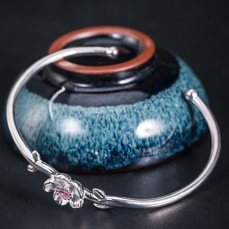 Pulsera de plata de ley 925 con Buddha Stones y flor de cerezo