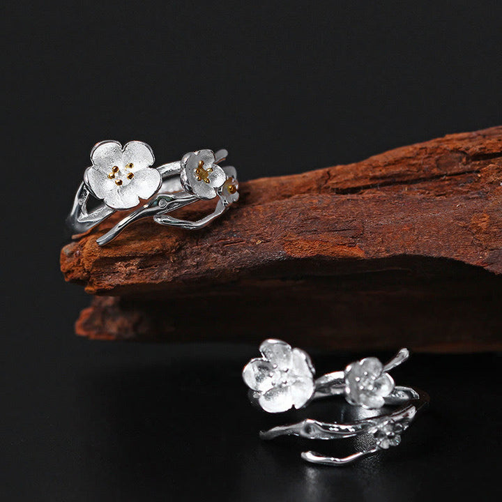 Anillo de equilibrio con seno ciruela y Buddha Stones en plata de ley 925