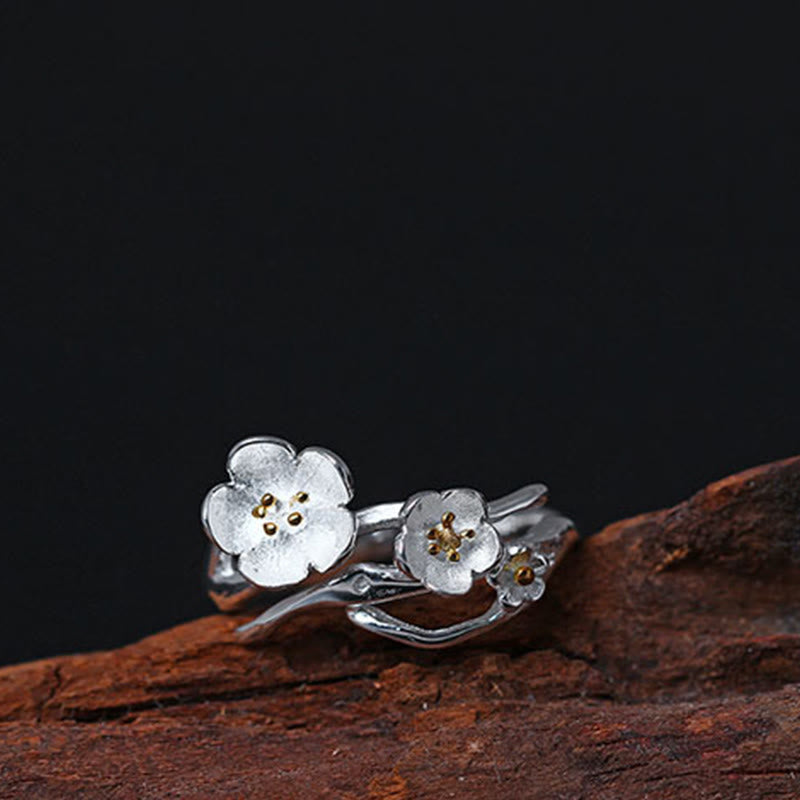 Anillo de equilibrio con seno ciruela y Buddha Stones en plata de ley 925