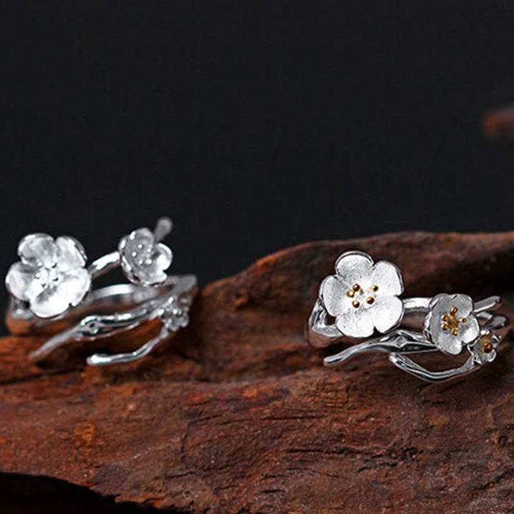 Anillo de equilibrio con seno ciruela y Buddha Stones en plata de ley 925