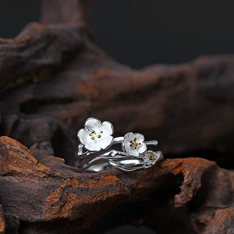 Anillo de equilibrio con seno ciruela y Buddha Stones en plata de ley 925