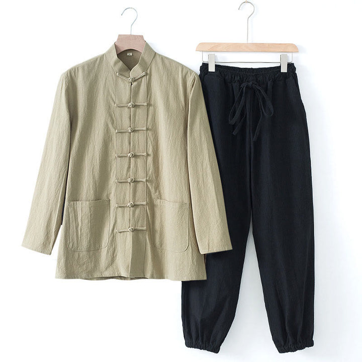 Camisa de manga larga con botones de Buddha Stones para meditación, pantalones, traje para hombre - Camisa color canela y pantalón negro - US/UK/AU44, EU54 (4XL) - image 22