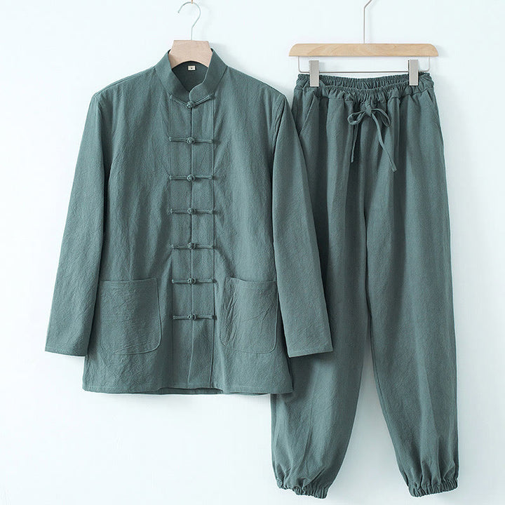 Camisa de manga larga con botones de Buddha Stones para meditación, pantalones, traje para hombre - Camisa azul marino y pantalón azul marino - US/UK/AU44, EU54 (4XL) - image 13