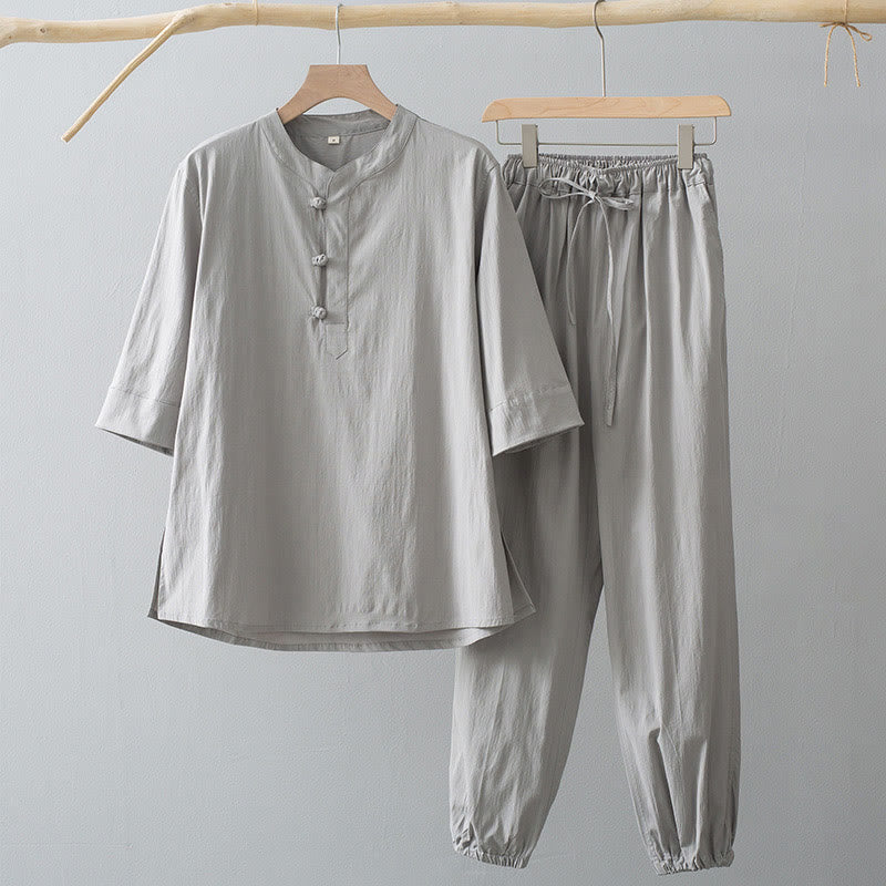 Camisa de manga tres cuartos con botones de rana y Buddha Stones para hombre - Camisa y pantalón Gainsboro - US/UK/AU44, EU54 (4XL) - image 2