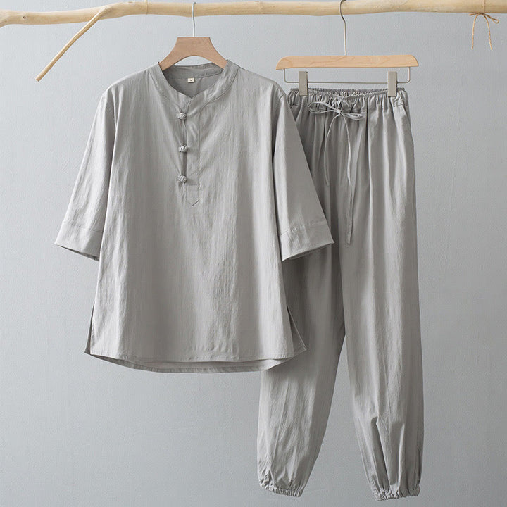 Camisa de manga tres cuartos con botones de rana y Buddha Stones para hombre - Camisa y pantalón Gainsboro - US/UK/AU44, EU54 (4XL) - image 2