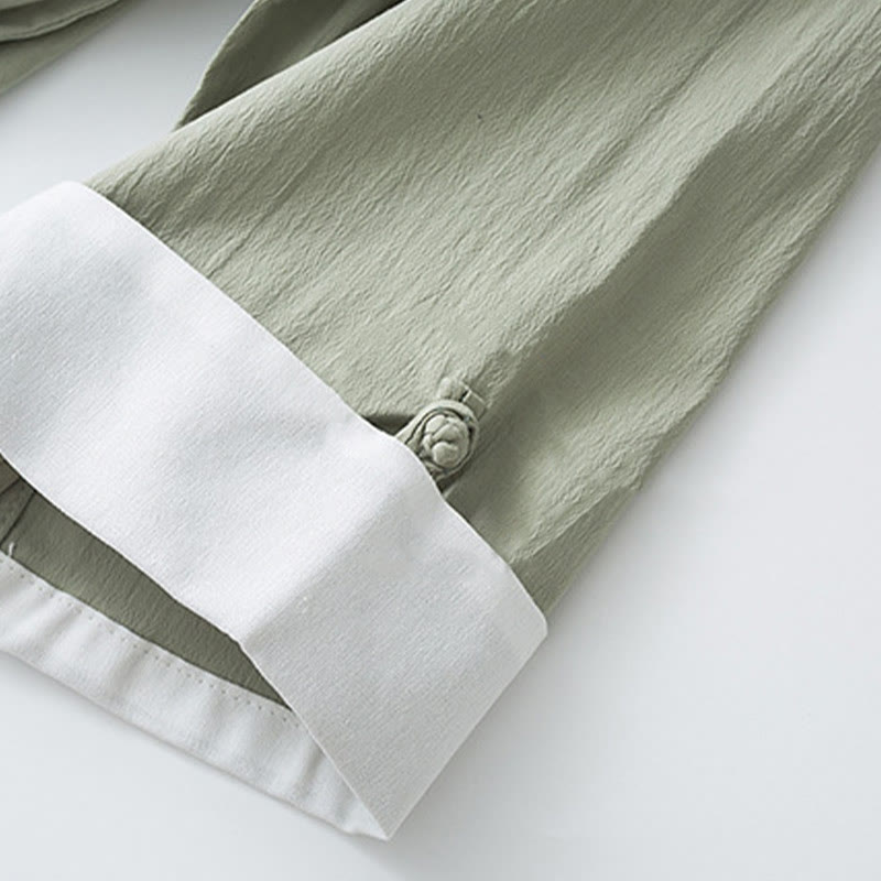 Pantalones de camisa de manga tres cuartos con botones de rana y Buddha Stones para hombre