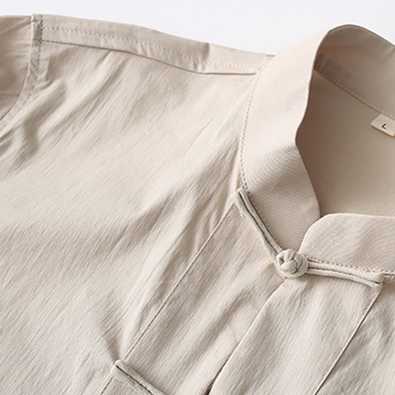 Camisa de manga tres cuartos con botones de rana y Buddha Stones, pantalones de pierna ancha, traje de lino y algodón para hombre - image 9