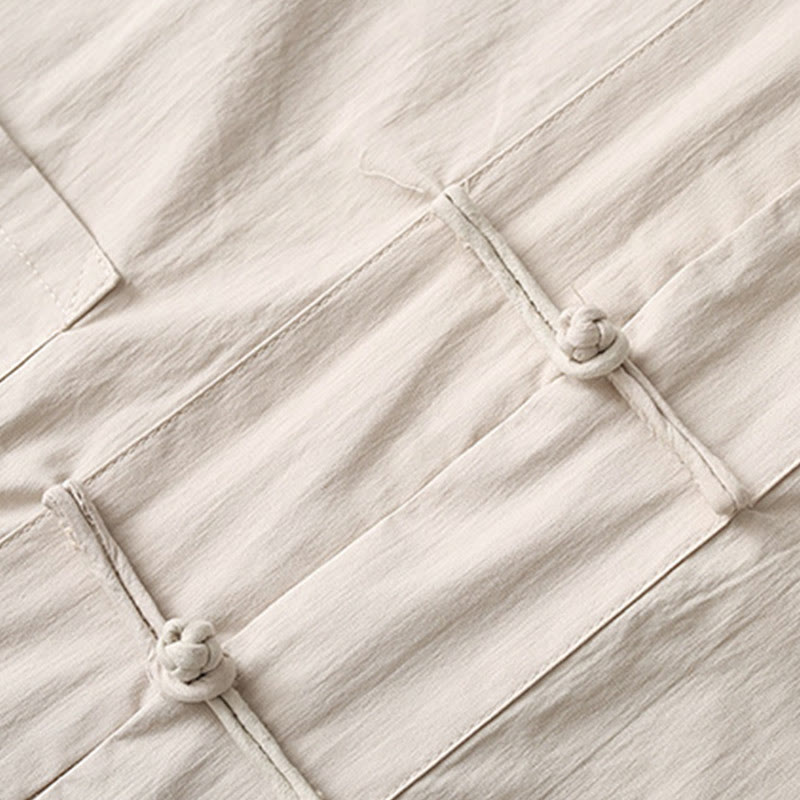 Camisa de manga tres cuartos con botones de rana y Buddha Stones, pantalones de pierna ancha, traje de lino y algodón para hombre - image 12