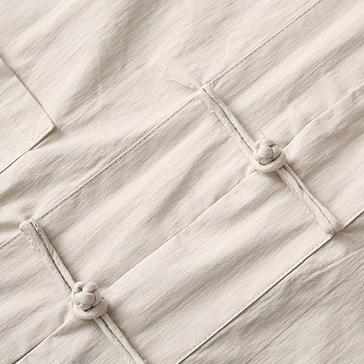 Camisa de manga tres cuartos con botones de rana y Buddha Stones, pantalones de pierna ancha, traje de lino y algodón para hombre - image 12