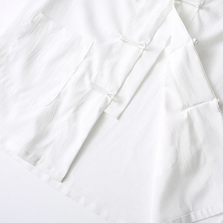 Camisa de manga corta con botones de rana y piedras de Buddha Stones Tang, pantalones de pierna ancha, traje para hombre
