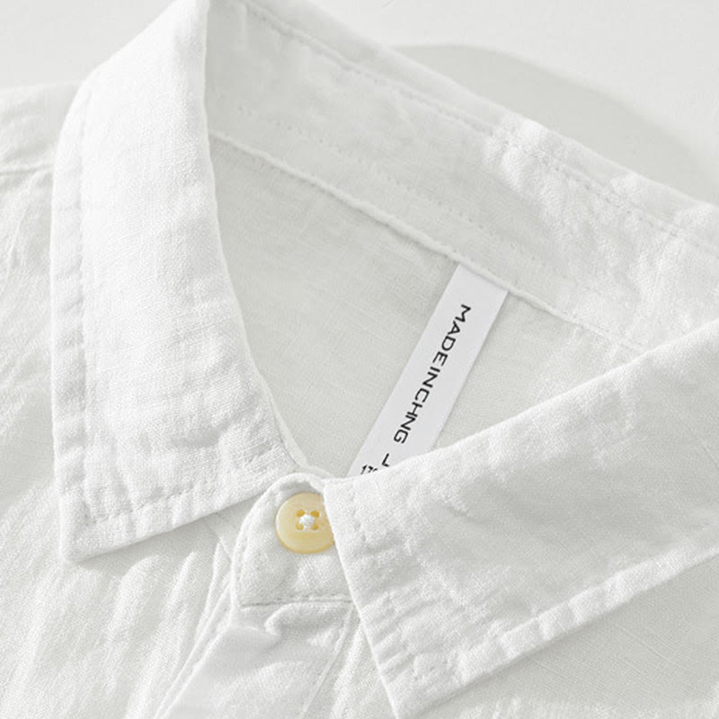 Camisa de lino para hombre, manga larga, suelta, color liso, con medio botón y Buddha Stones - image 2