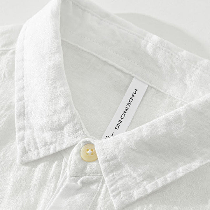 Camisa de lino para hombre, manga larga, suelta, color liso, con medio botón y Buddha Stones - image 2