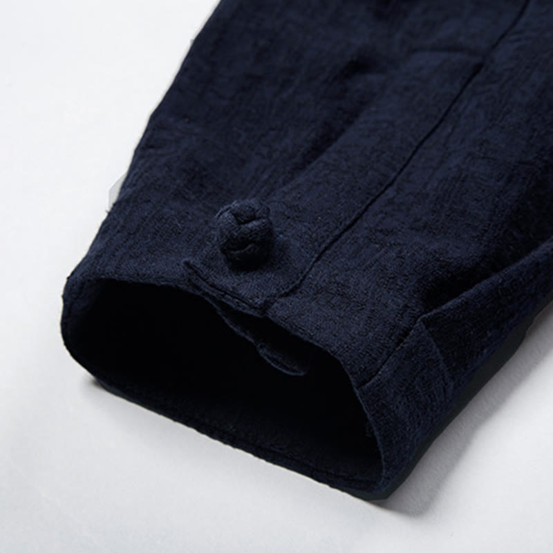 Chaqueta de lino y algodón con traje chino de color liso con Buddha Stones para hombre - image 19