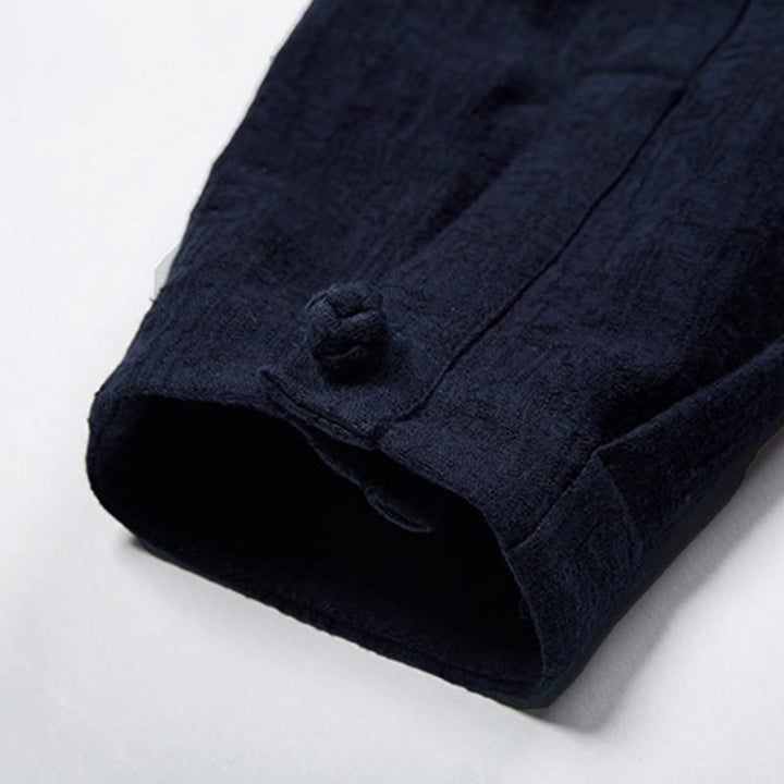 Chaqueta de lino y algodón con traje chino de color liso con Buddha Stones para hombre - image 19
