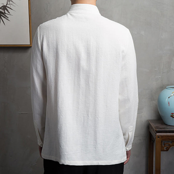 Chaqueta de lino y algodón con traje chino de color liso con Buddha Stones para hombre - image 6