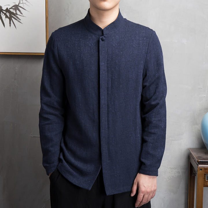 Chaqueta de lino y algodón con traje chino de color liso con Buddha Stones para hombre - Azul marino - US/UK/AU44, EU54 (4XL) - image 14