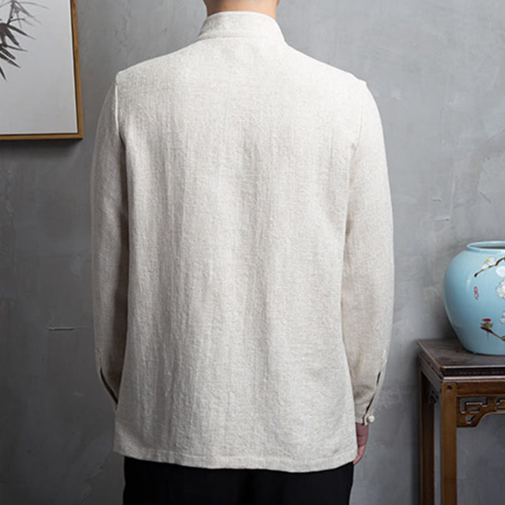 Chaqueta de lino y algodón con traje chino de color liso con Buddha Stones para hombre - image 2