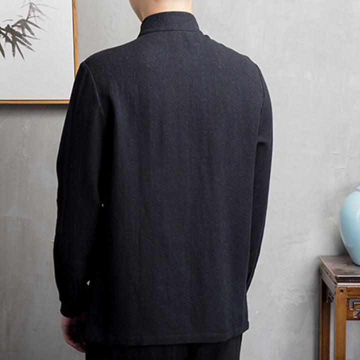 Chaqueta de lino y algodón con traje chino de color liso con Buddha Stones para hombre - image 12