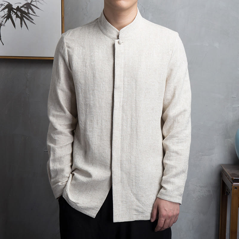 Chaqueta de traje chino Tang de color liso con Buddha Stones para hombre - Lino - US/UK/AU42, UE52 (4XL) - image 0