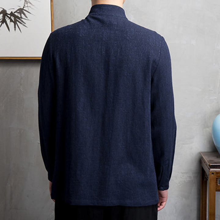 Chaqueta de traje chino Tang de color liso con Buddha Stones para hombre - image 14