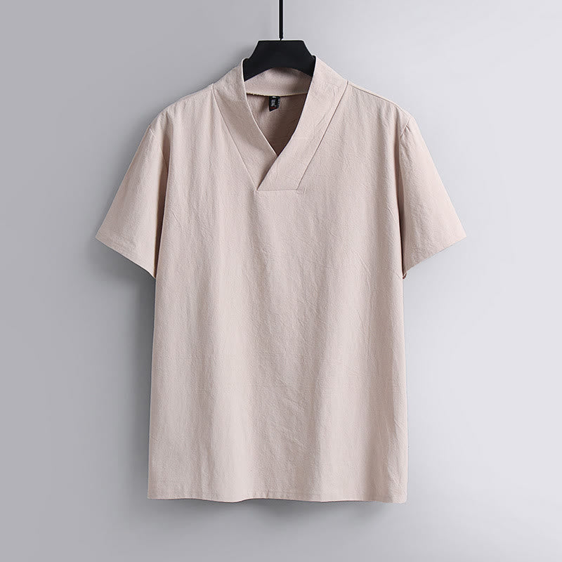 Camiseta de manga corta con cuello en V, transpirable, de algodón y lino, con estampado de Buddha Stones. - Rosa Misty - US/UK/AU54, EU64 (9XL) - image 4