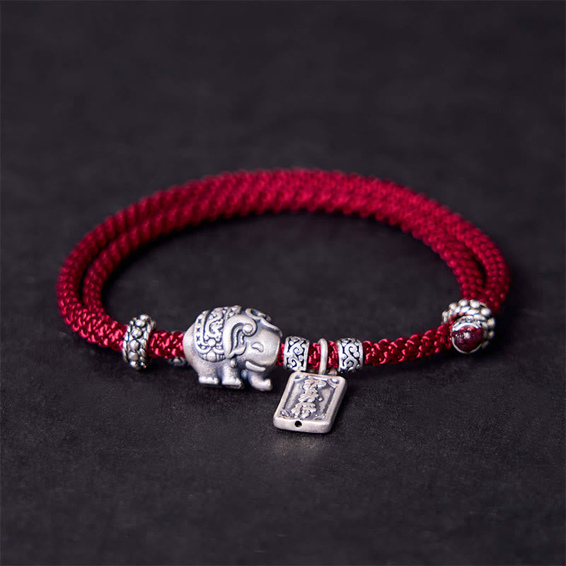Pulsera de fuerza con amuleto de elefante de plata de ley 925 con Buddha Stones y símbolo de seguridad y bienestar