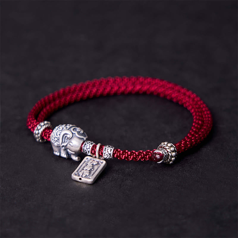 Pulsera de fuerza con amuleto de elefante de plata de ley 925 con Buddha Stones y símbolo de seguridad y bienestar