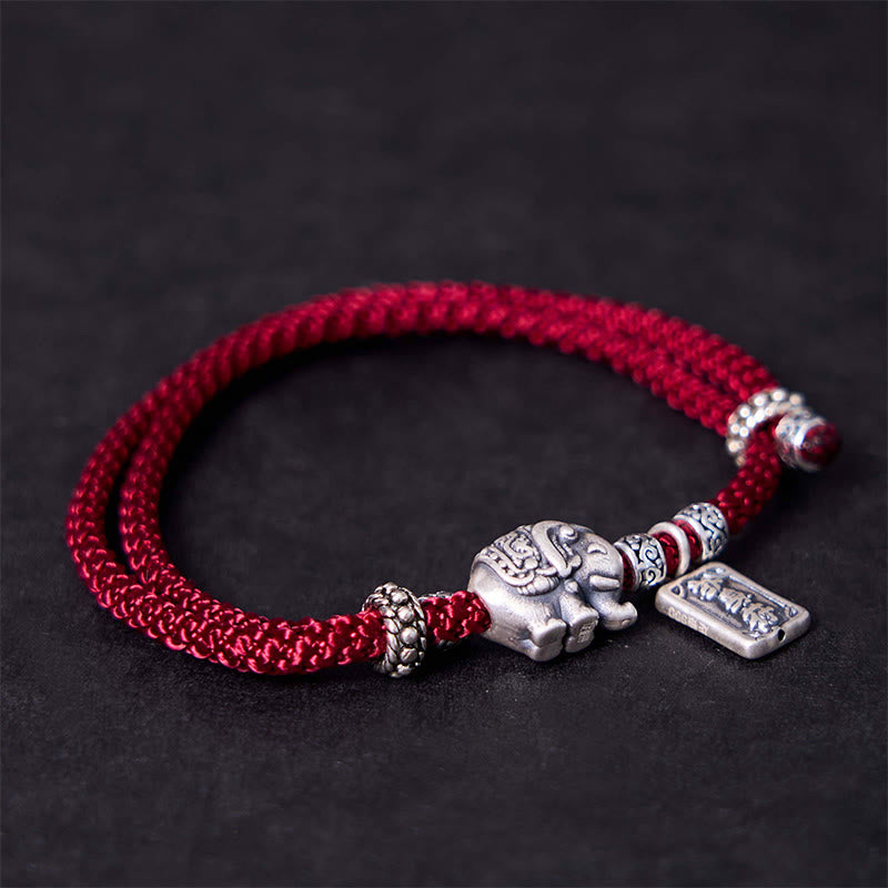 Pulsera de fuerza con amuleto de elefante de plata de ley 925 con Buddha Stones y símbolo de seguridad y bienestar