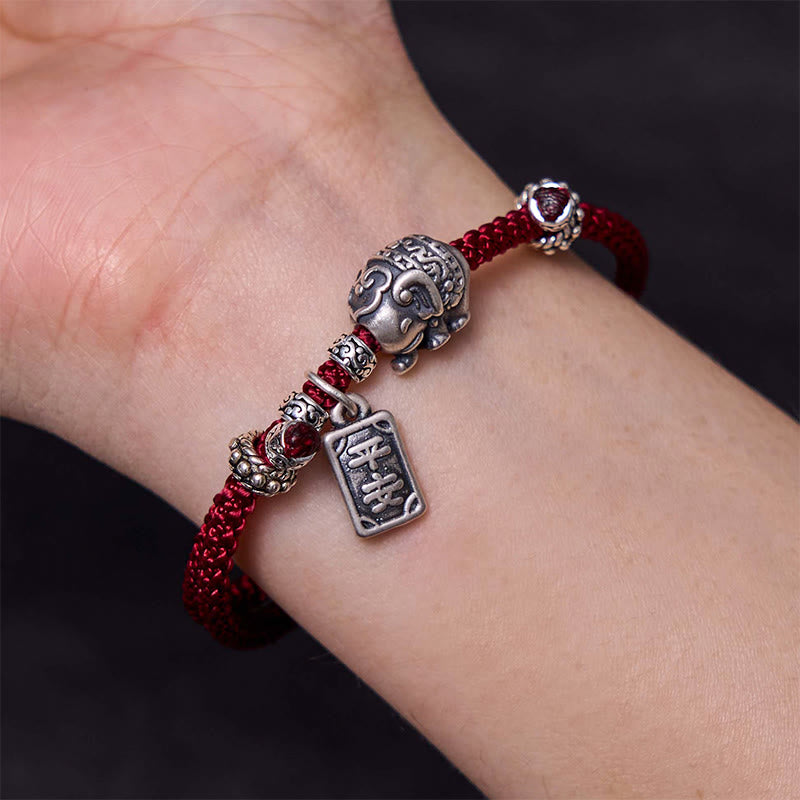 Pulsera de fuerza con amuleto de elefante de plata de ley 925 con Buddha Stones y símbolo de seguridad y bienestar