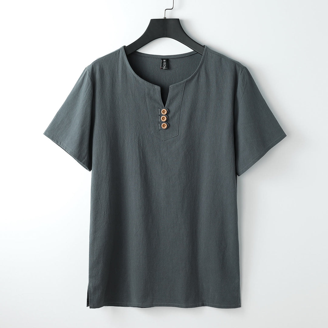 Camiseta de hombre Buddha Stones, color liso, manga corta, cuello en V y tres botones, de algodón suave - Gris - US/UK/AU54, EU64 (9XL) - image 1