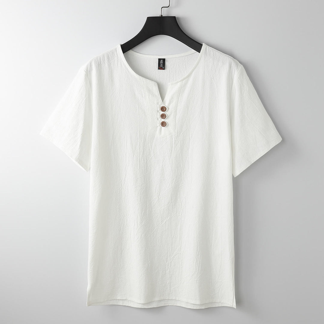 Camiseta de hombre Buddha Stones, color liso, manga corta, cuello en V y tres botones, de algodón suave - Blanco - US/UK/AU54, EU64 (9XL) - image 10