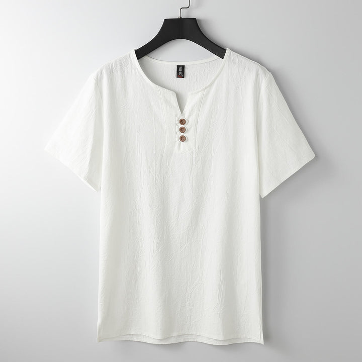 Camiseta de hombre Buddha Stones, color liso, manga corta, cuello en V y tres botones, de algodón suave - Blanco - US/UK/AU54, EU64 (9XL) - image 10