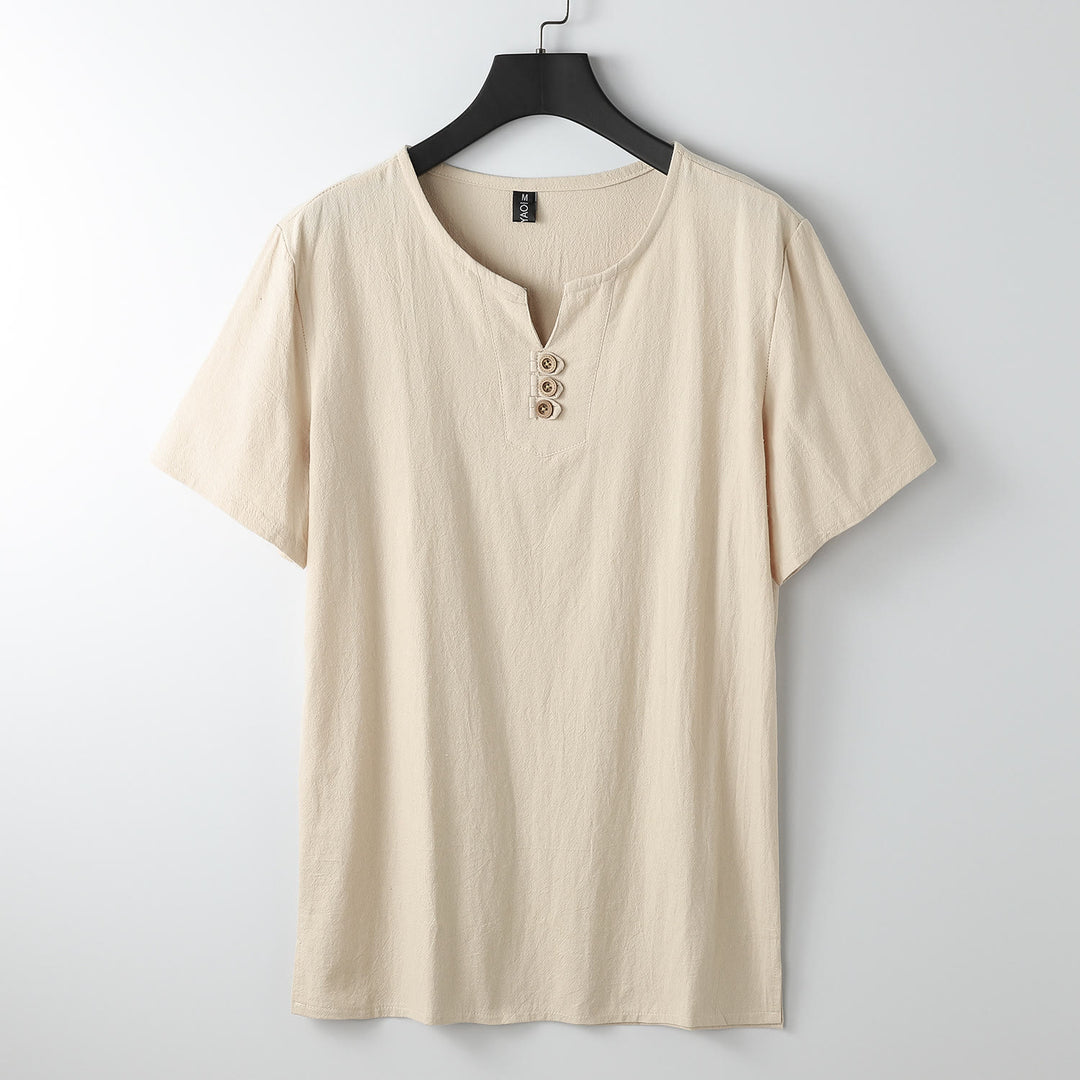 Camiseta de hombre Buddha Stones, color liso, manga corta, cuello en V y tres botones, de algodón suave - Mocasín - US/UK/AU54, EU64 (9XL) - image 12