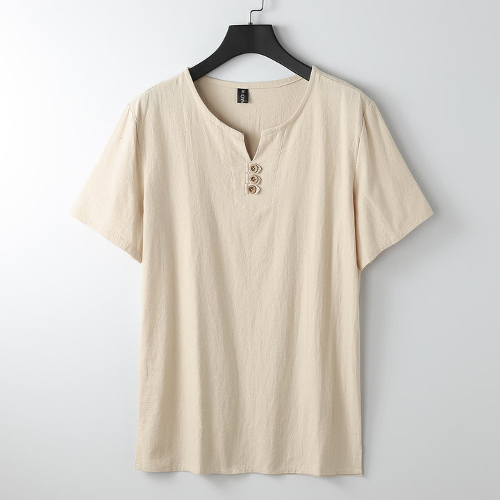 Camiseta de hombre Buddha Stones, color liso, manga corta, cuello en V y tres botones, de algodón suave - Mocasín - US/UK/AU54, EU64 (9XL) - image 12