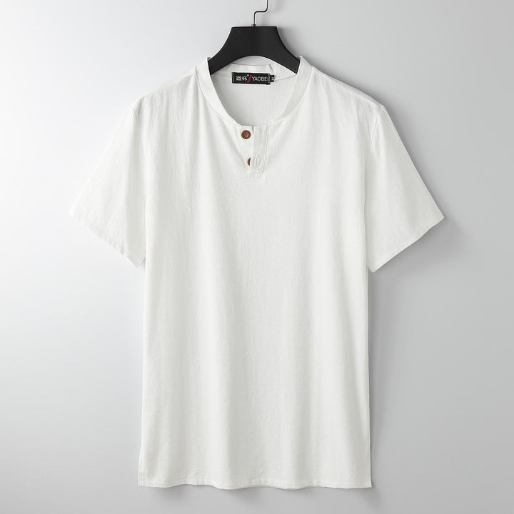 Camiseta holgada de hombre con Buddha Stones, color liso, manga corta, cuello con muescas y botones, suave - Blanco - US/UK/AU54, EU64 (9XL) - image 0