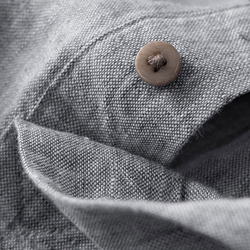 Camisa de lino de manga larga con botones y Buddha Stones en color liso para hombre - image 7