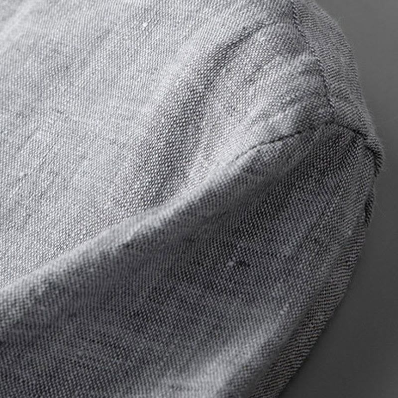 Camisa de lino de manga larga con botones y Buddha Stones en color liso para hombre - image 8