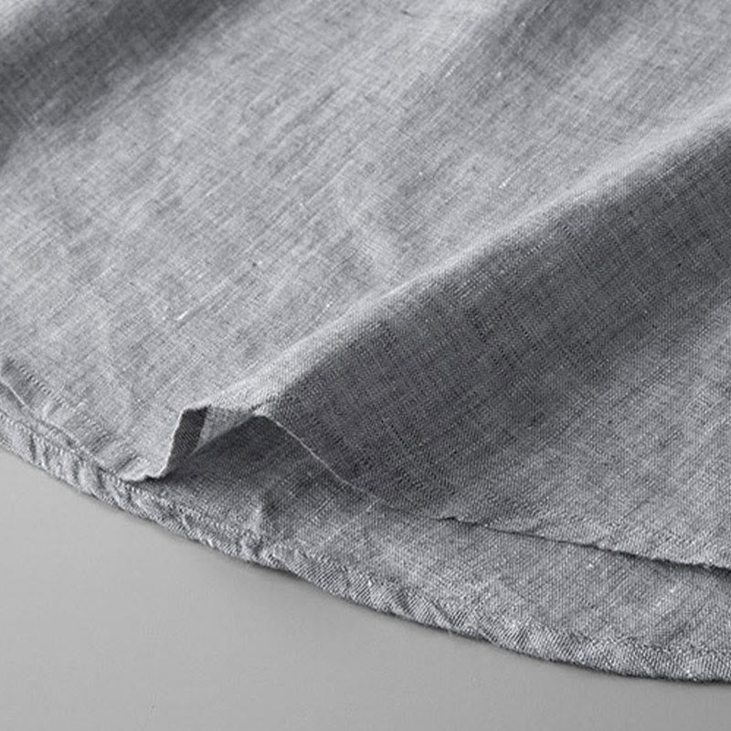 Camisa de lino de manga larga con botones y Buddha Stones en color liso para hombre - image 10