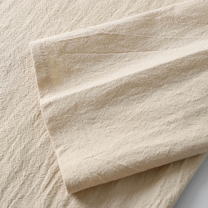 Camisa de lino y algodón con botones y manga larga de color liso con Buddha Stones para hombre - image 8