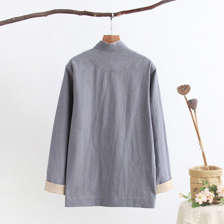 Camisa de manga larga con Buddha Stones Tang, de algodón y lino, para hombre - image 9