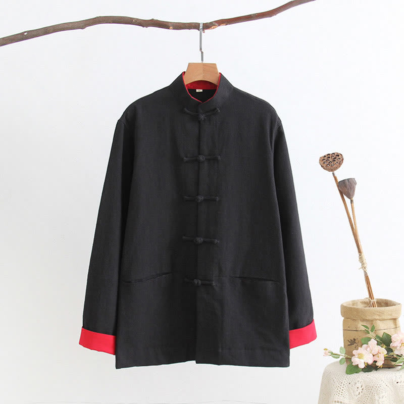 Camisa de manga larga con Buddha Stones Tang, de algodón y lino, para hombre - Negro - US/UK/AU44, EU54 (4XL) - image 3