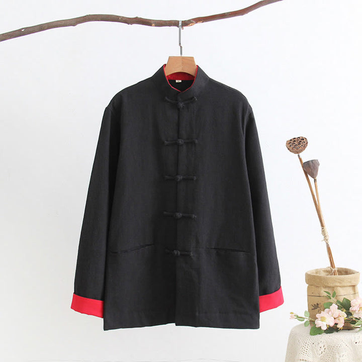 Camisa de manga larga con Buddha Stones Tang, de algodón y lino, para hombre - Negro - US/UK/AU44, EU54 (4XL) - image 3