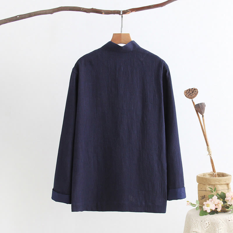 Camisa de manga larga con Buddha Stones Tang, de algodón y lino, para hombre - image 12