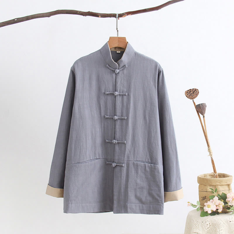 Camisa de manga larga con Buddha Stones Tang, de algodón y lino, para hombre - Azul acero claro - US/UK/AU44, EU54 (4XL) - image 2