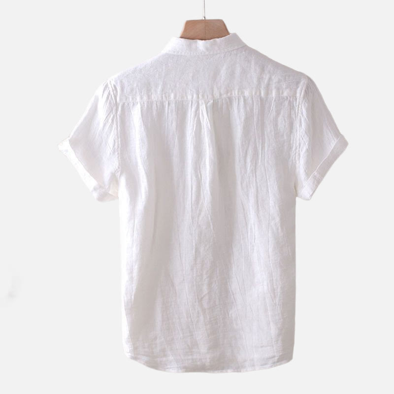 Camisa de lino y algodón con solapa y botones de manga corta para hombre con Buddha Stones - image 8