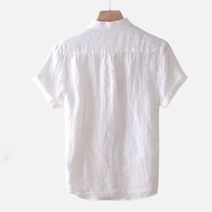 Camisa de lino y algodón con solapa y botones de manga corta para hombre con Buddha Stones - image 8